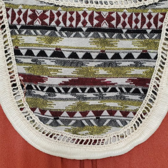 JODIFL Boutique Women's S Small Boho Short Sleeve Top Shirt Blouse Rust Navajo - Picture 3 of 5